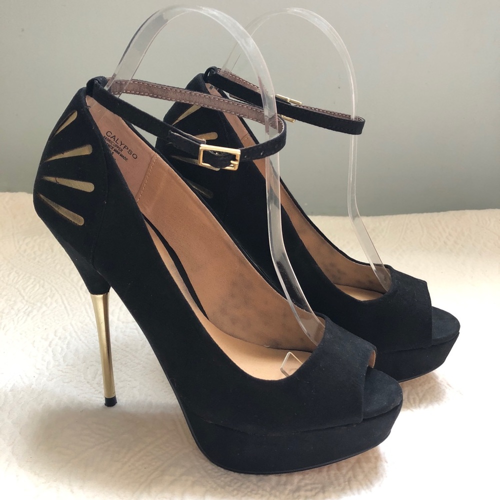 Sole Society Calypso Peep Toe Gold Stiletto Heel